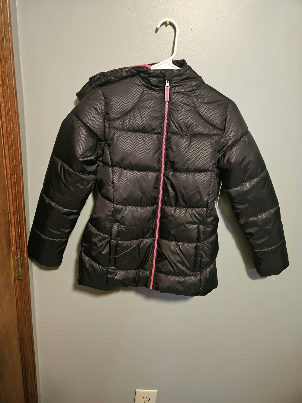 wonder nation Black Puffer Jacket with Pink Zipper Accent